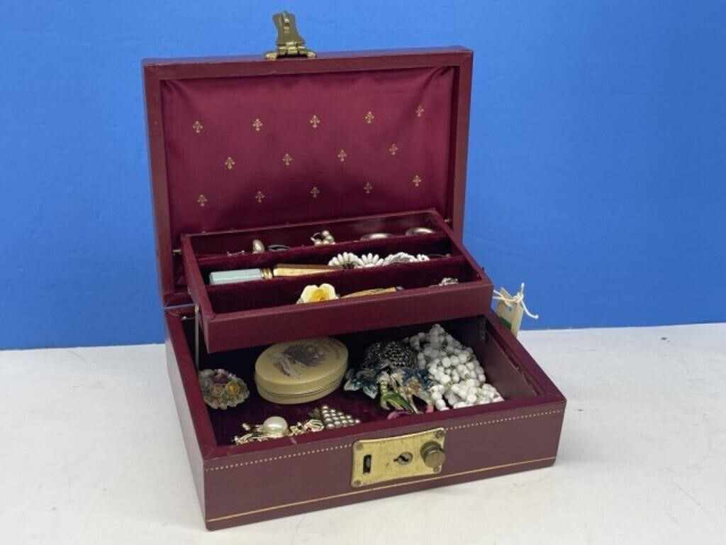 Vintage Jewelry Box With Key, Costume Jewelry,