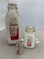 3 pcs-Bordens Quart Milk Bottle & 1/2 Pint