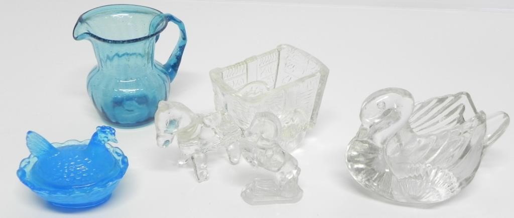 ASSTD GLASS FIGURINES-CHICKEN ON NEST, HORSE ETC