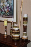Set of Striped Vases & Candleholders