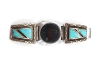 Signed Sterling & Turquoise Navajo Watch Band