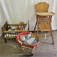 Doll/ Bear Bed, Small Old Doll Buggy (Made In