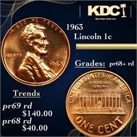 Proof 1963 Lincoln Cent 1c Grades Gem++ Proof Red