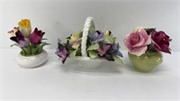 (3) ENGLISH HAND PAINTED CHINA FLORAL ART