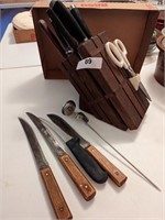 Wood Knife Block & Assorted Knives
