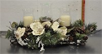 Metal, faux flowers, candle centre piece