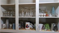 Contents of 2 Kitchen Shelves-Glasses, Mugs, Wine