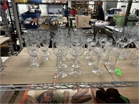 LARGE LOT OF PRETTY ETCHED GLASS STEMWARE