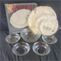 Glass Salad bowl and 4 matching small bowls, New
