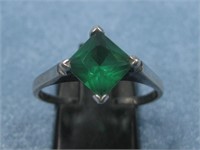 S.S. Vtg. Synthetic Emerald Ring Hallmarked