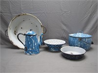 Vintage Blue & White Swirl Graniteware Enamelware