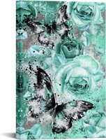 RnnJoile Teal Rose Butterfly Canvas, 24"x36"