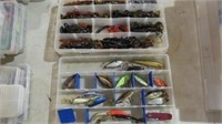 2 BOXES FISHING LURES & WORMS