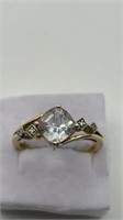 White Topaz/Diamond Sterling Ring Size 9.5