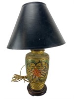 Chinese Champleve Lamp On Wooden Base