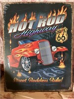 Hot Rod Highway Rte 66  Tin Novelty Sign 16x12.5"