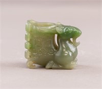 Chinese Green Jade Carved Pen Holder