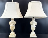Pair Italian Carved Alabaster Stone Lamps