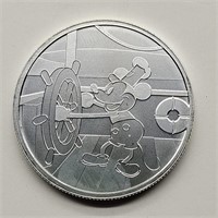 MICKEY MOUSE 1 OZ SILVER ROUND STEAMBOAT WILLIE