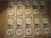 (10) One Dollar Silver Certificates