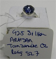 925 Silver Artisan Tanzanite CZ Ring SZ 7