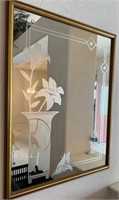 71 - FRAMED WALL MIRROR ETCHED 28X23"