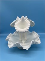 Fenton Milk Glass Diamond Lace Epergne