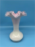 Fenton White & Pink Silver Crest Vase