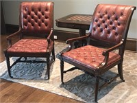 LEATHER TUFTED ARM CHAIR WITH CASTER