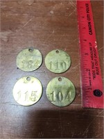 Set of 4 Vintage Brass Stamped Mine Tags