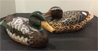 Duck decoys - two carved and hand-painted