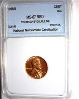 1955/5 Cent NNC MS-67 RD "Poor Man's" Double Die