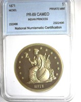1871 1 NNC PR-69 CAM Indian Princess Nickel Copy