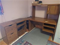 Small Corner Desk & Wood Filing Cabinet