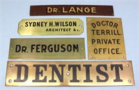 (5) Antique Brass Dentist & Doctor Signs