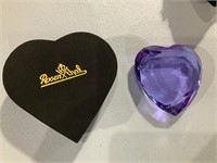 rosenthal glass heart in box paperweight purple
