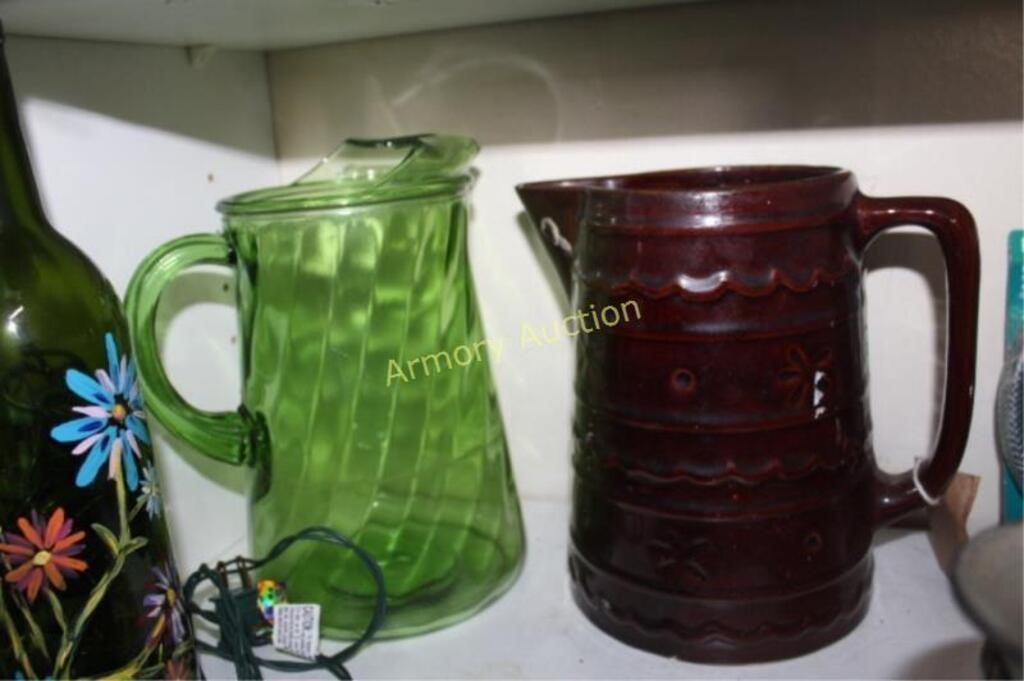POTTERY AND GLASS PITCHERS