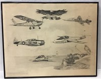 FRAMED 1987 AIRPLANE SKETCHES