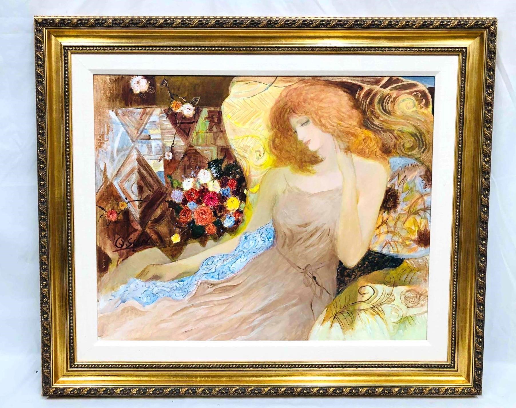 Large Framed Mixed Media Painting "Song Of flower