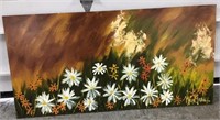 Oil On Wood Daisy Flowers Painting