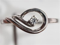 Sterling Silver Diamond Swirl-Style Ring ,
