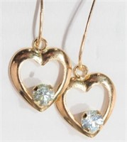 10K Yellow Gold Blue Zircon Heart-Shaped earrings