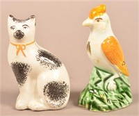 Staffordshire China Cat and Bird Figures.