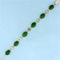 Jade Chinese Long Life Symbol Bracelet in 14K Yell