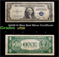 1935D $1 Blue Seal Silver Certificate Grades vf++