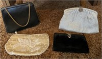 (4) Vintage Ladies Handbags:  Black with Gold