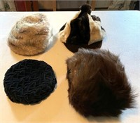 (3) Vtg Faux Fur & Velvet Hats, 1970's,