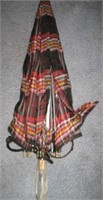 Vintage Dark Plaid Umbrella w/ Art Deco Handle