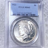 1922 Silver Peace Dollar PCGS - MS63