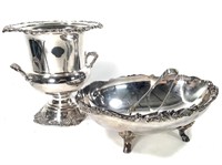 Wallace Baroque Bowl & Chiller Silverplate + Tongs
